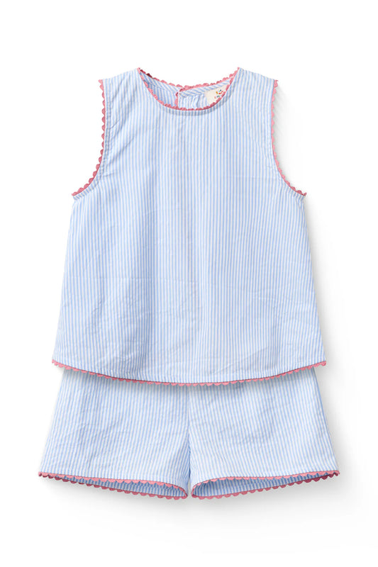 SEERSUCKER DECO SET - SKY BLUE W CREAM STRIPE