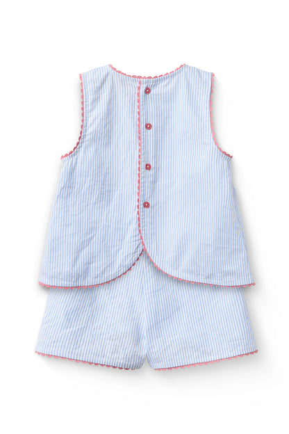 SEERSUCKER DECO SET - SKY BLUE W CREAM STRIPE