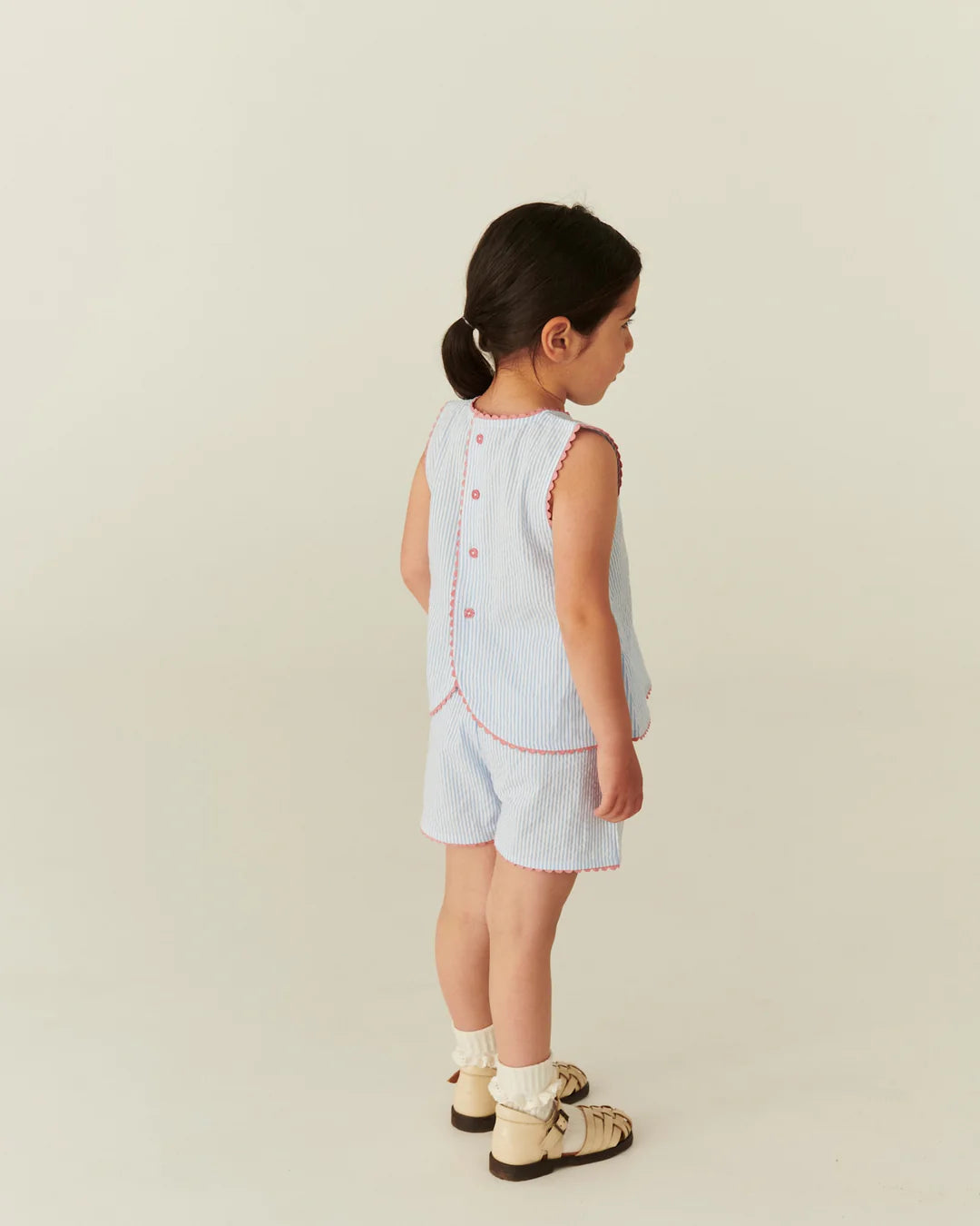 SEERSUCKER DECO SET - SKY BLUE W CREAM STRIPE
