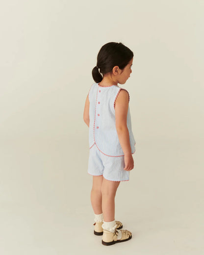SEERSUCKER DECO SET - SKY BLUE W CREAM STRIPE