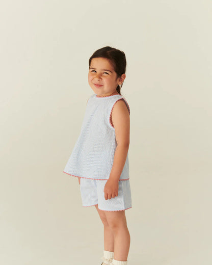 SEERSUCKER DECO SET - SKY BLUE W CREAM STRIPE