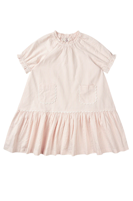 SEERSUCKER DRESS W. POCKETS - DUSTY ROSE W CREAM STRIPE