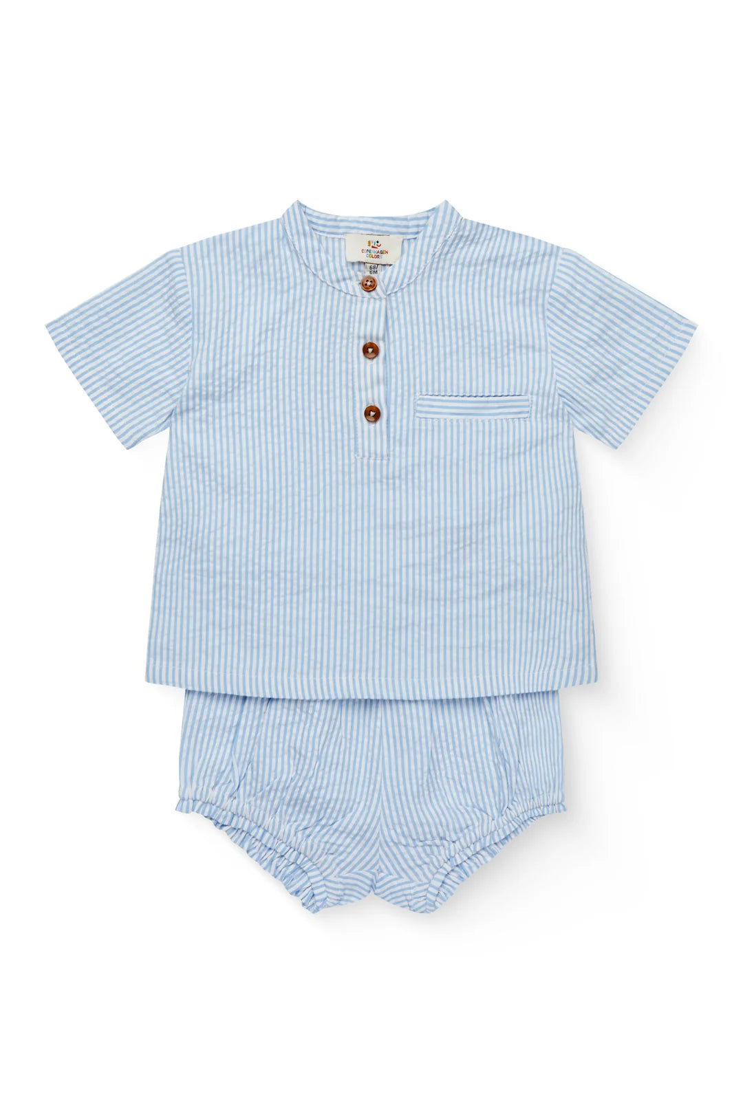 SEERSUCKER BABY SET - SKY BLUE W CREAM STRIPE