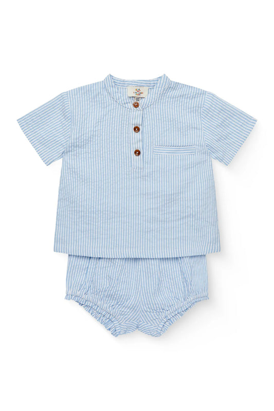 SEERSUCKER BABY SET - SKY BLUE W CREAM STRIPE
